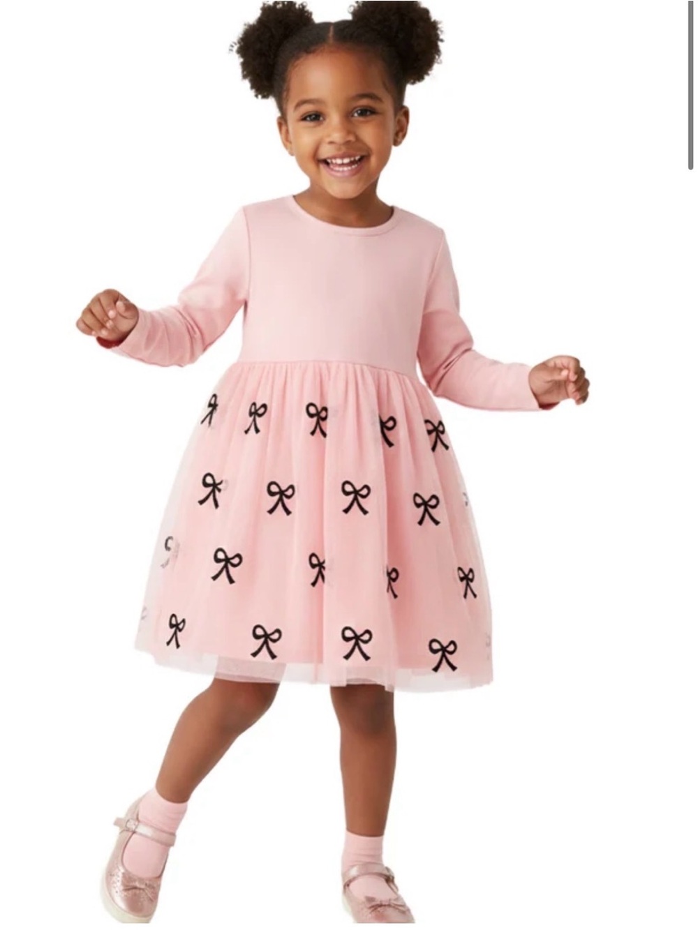 Hanna Andersson Long Sleeve Embroidered Tulle Skater Dress in pink bows